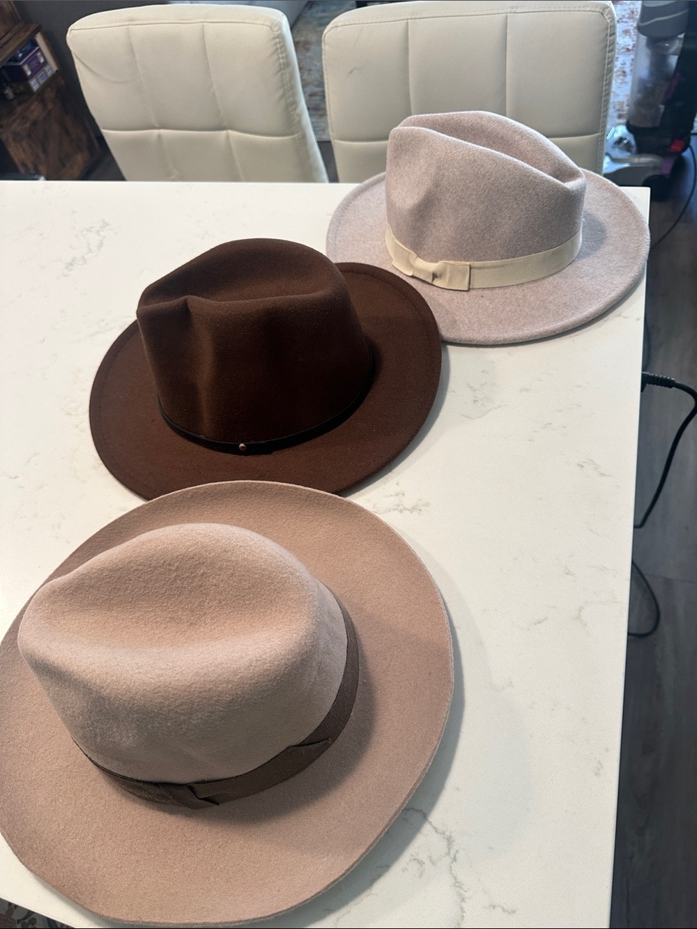 Three Wide-Brim Wool like Fedora Hats - Neutral Tones // 3 Hats
